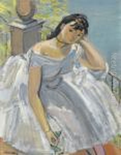 Balletttanzerin Auf Sonniger Terrasse. Oil Painting by Maurice Barraud