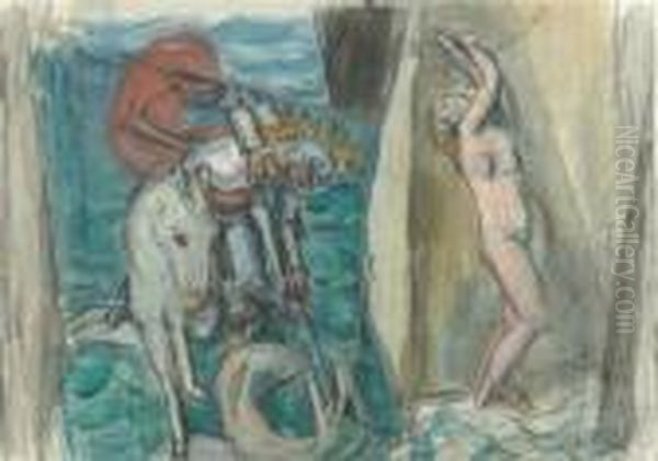 Saint George Defeats The Dragon. Oil Painting by Maurice Barraud