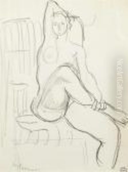 Seated Female Nude. Oil Painting by Maurice Barraud