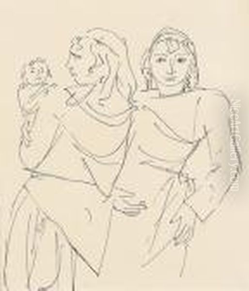 Zwei Frauen Mit Einem Kind. Oil Painting by Maurice Barraud