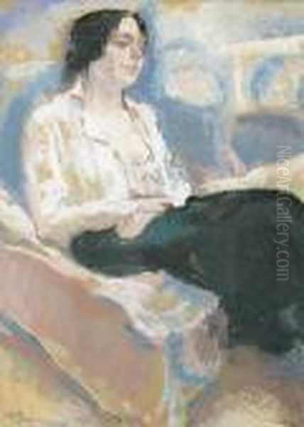 Sitzende Frau Auf Einem Sofa. Oil Painting by Maurice Barraud