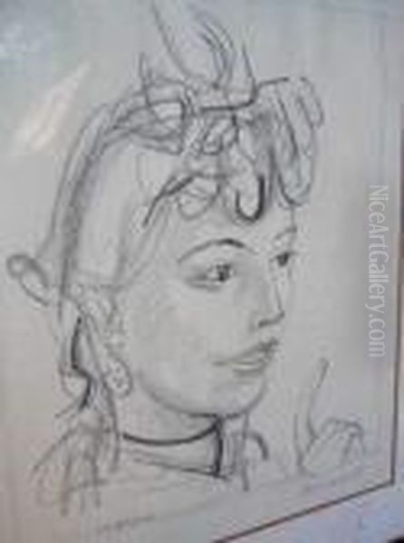 La Puce, Tete De Femme Oil Painting by Maurice Barraud