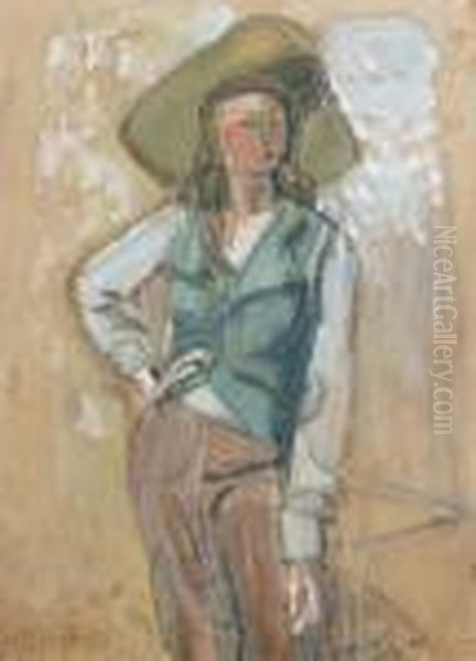 Portrat Einer Jungen Frau In Mannerkleidung. Oil Painting by Maurice Barraud