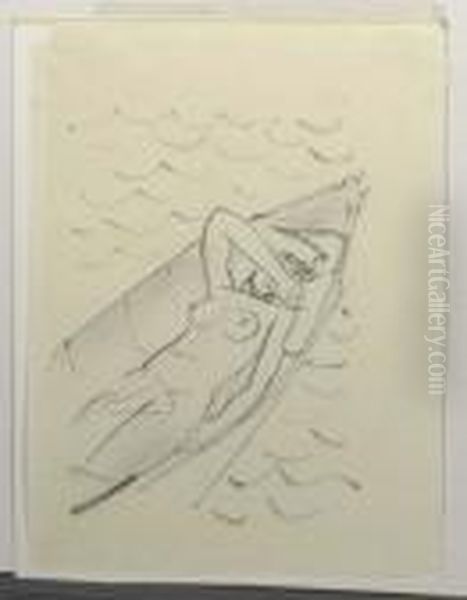 Liegendes Madchen In Boot. Oil Painting by Maurice Barraud