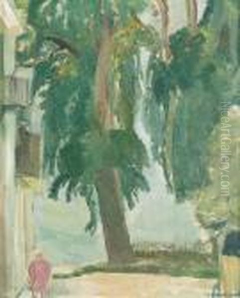 Spaziergangerin In Einer Strasse. Oil Painting by Maurice Barraud