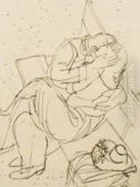 Maurice, Amoureux Enlaces Sur Un Banc Oil Painting by Maurice Barraud