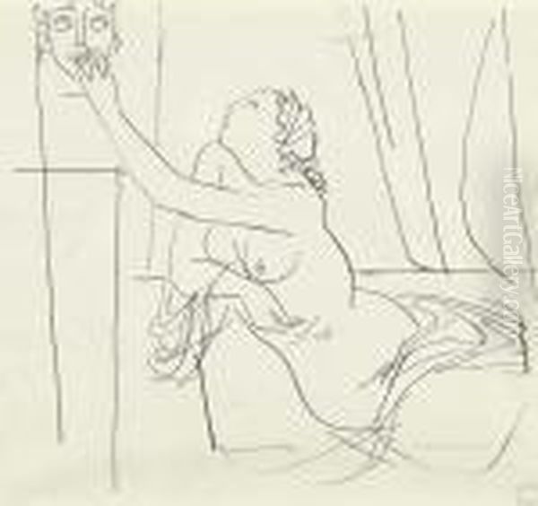 Jeune Femme Pres D'un Buste Oil Painting by Maurice Barraud