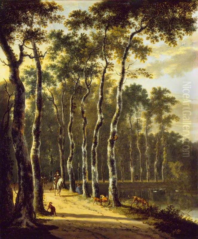 An Avenue in a Wood Oil Painting by Jan Hackaert
