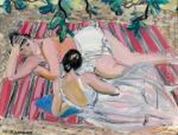 Liegende Frauen Im Garten. Oil Painting by Maurice Barraud