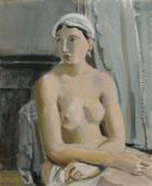 Sitzender Weiblicher Akt Mit Kopftuch. Oil Painting by Maurice Barraud