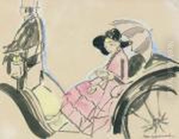 Elegante Dame In Einer Kutsche. Oil Painting by Maurice Barraud