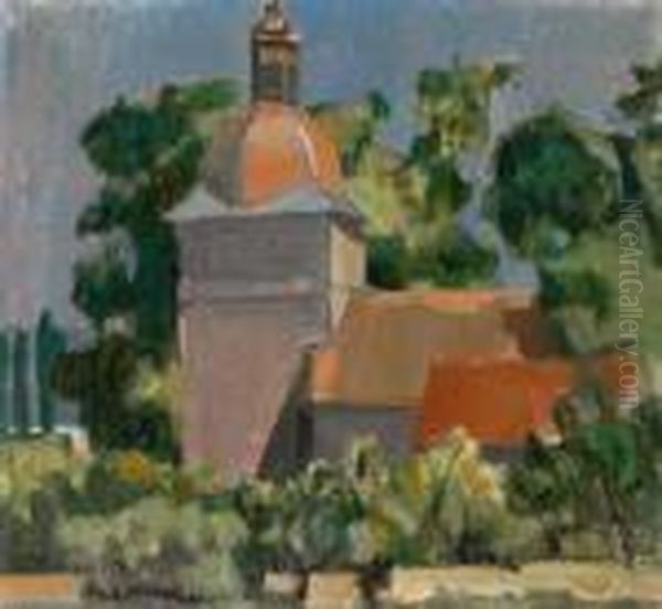 Kirche St-georges In Hermance Oil Painting by Maurice Barraud