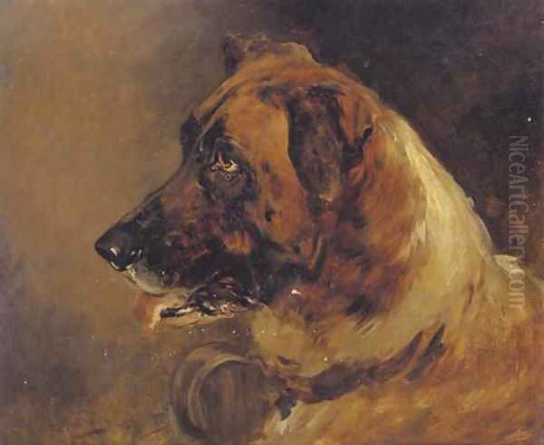 The head of a St. Bernard Oil Painting by Heywood Hardy