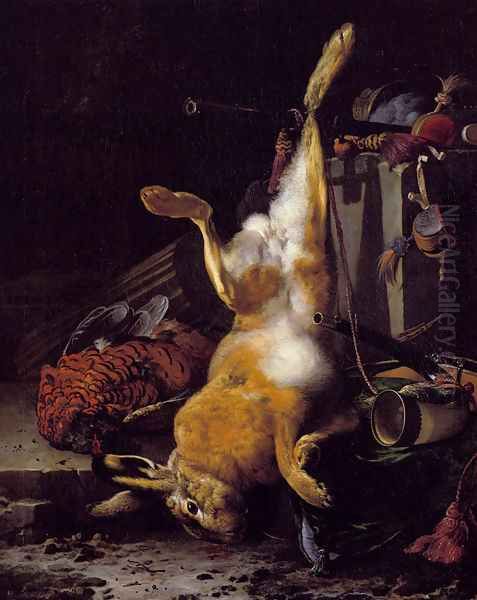 A Still Life Of Dead Game And Hunting Equipment Oil Painting by Melchior de Hondecoeter