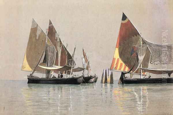 Italian Boats, Venice Oil Painting by William Stanley Haseltine