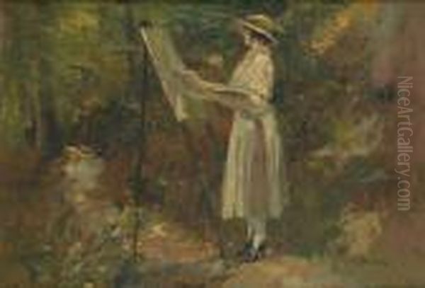 Le Peintre A Son Chevalet Oil Painting by Alfred Bastien