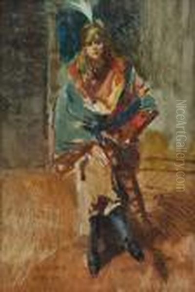 Jeune Femme Au Chapeau De Plumes Oil Painting by Alfred Bastien