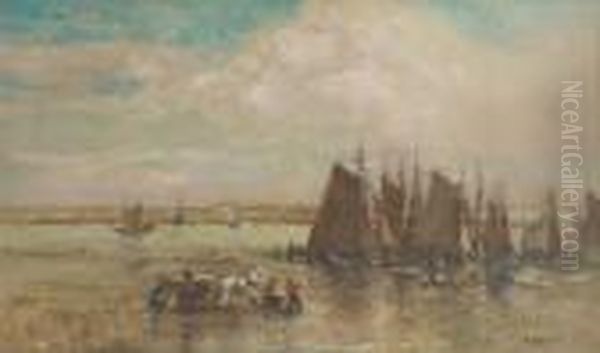 Pecheurs Dans Le Chenal De Nieuport Oil Painting by Alfred Bastien