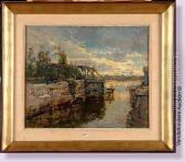 Ecluse Sur L'yser A Nieuport Oil Painting by Alfred Bastien
