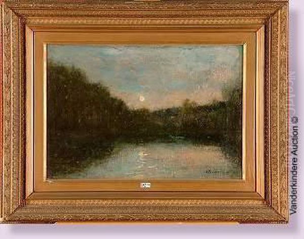 Lever De Lune Sur La Riviere Oil Painting by Alfred Bastien