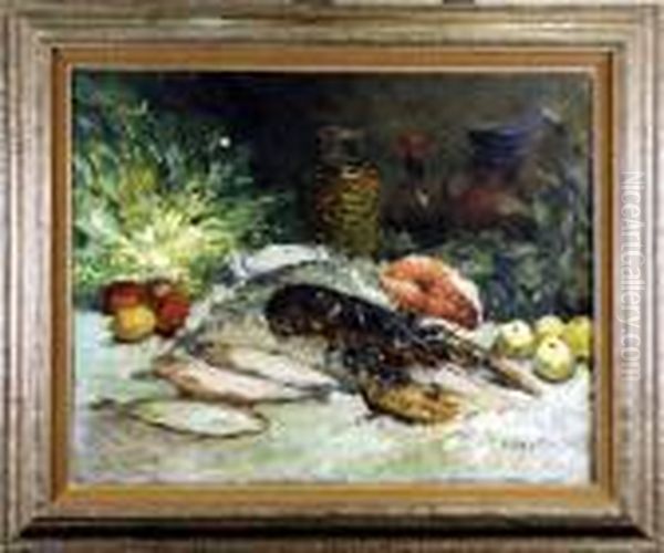 Nature Morte Au Homard Oil Painting by Alfred Bastien