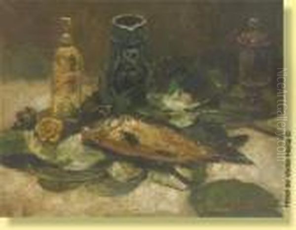 Nature Morte Au Poisson Oil Painting by Alfred Bastien