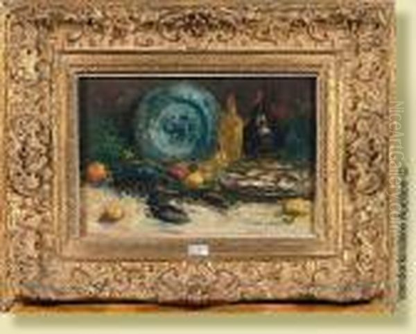 Nature Morte Aux Fruits De Mer Oil Painting by Alfred Bastien