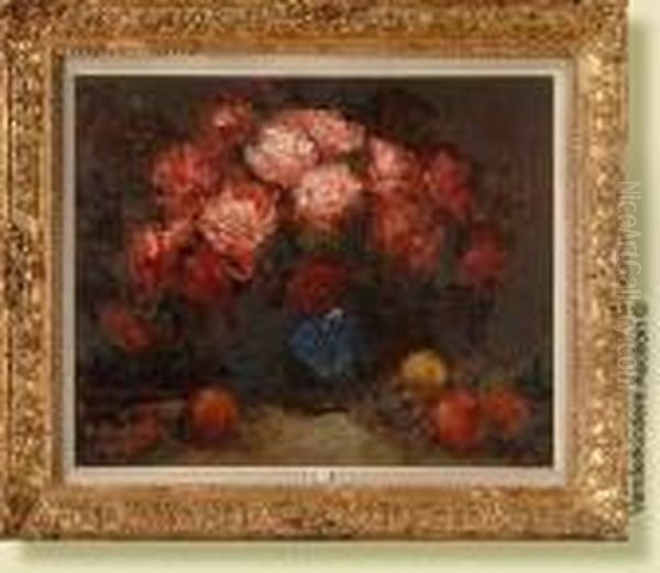 Nature Morte Aux Fleurs Et Aux Fruits Oil Painting by Alfred Bastien