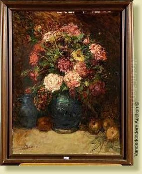 Nature Morte Aux Fleurs Et Aux Fruits Oil Painting by Alfred Bastien