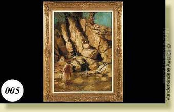 Baigneuse Dans La Baie De Bou Sadda (algerie) Oil Painting by Alfred Bastien