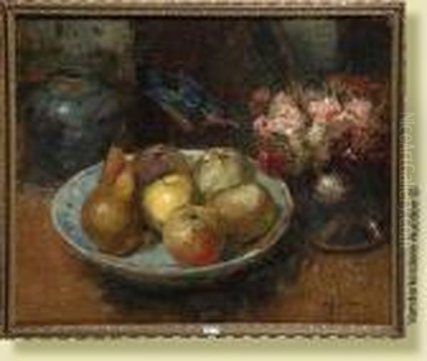 Nature Morte Aux Fruits Et Aux Fleurs Oil Painting by Alfred Bastien