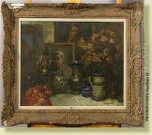 Nature Morte Aux Fleurs Et Aux Pichets Oil Painting by Alfred Bastien