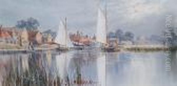 Horning Lower Street On The River Bure Oil Painting by Stephen John Batchelder