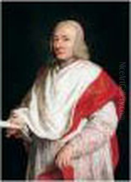 Portrait Of A Cardinal, 
Three-quarter Length, Holding A Letter In His Right Hand And His Biretta
 In The Left Hand Oil Painting by Pompeo Gerolamo Batoni