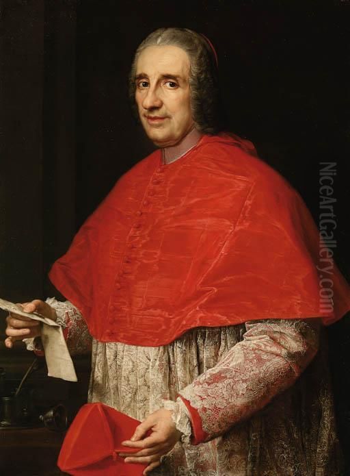 Portrait Of A Cardinal, 
Half-length, In Robes Of Office, Holding His Biretta And A Letter Oil Painting by Pompeo Gerolamo Batoni