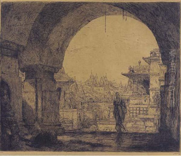 De Ingang Van Een Tempel Te Palatina (van Wisselingh 241) Oil Painting by Marius Bauer