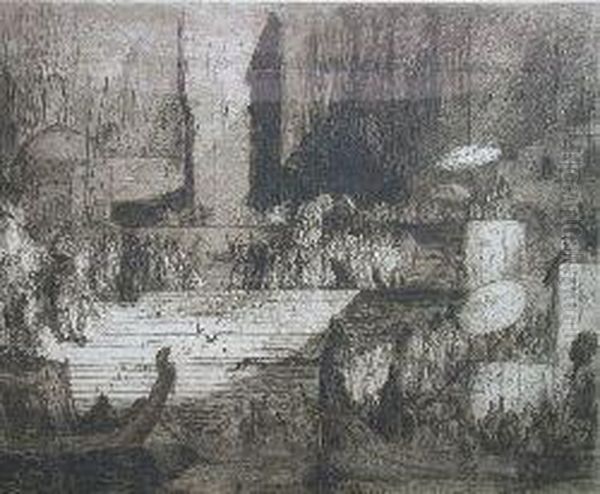 Funeral Ceremony On The Ganges Oil Painting by Marius Bauer