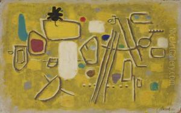 Auf Gelb Oil Painting by Willi Baumeister