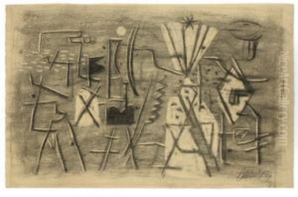 Mit Facher Oil Painting by Willi Baumeister