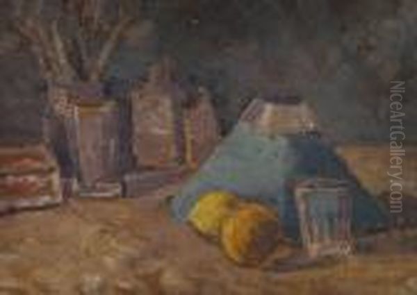 Stilleben Mit Grunem Lampenschirm Oil Painting by Willi Baumeister