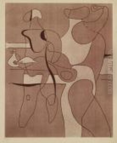 Tennisspieler (tennisspieler I, Motiv Tennisspieler) Oil Painting by Willi Baumeister