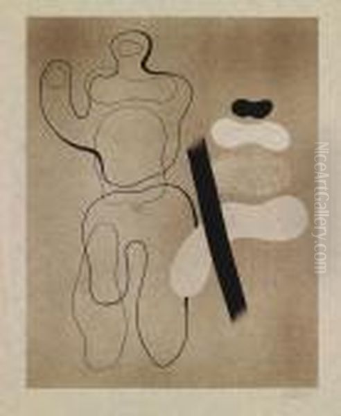 Linienfigur Auf Braun (linie Und Flache, Linien Und Flachenbild) Oil Painting by Willi Baumeister