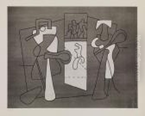 Tennisspieler Mit Zuschauern (tennisspieler Ii) Oil Painting by Willi Baumeister