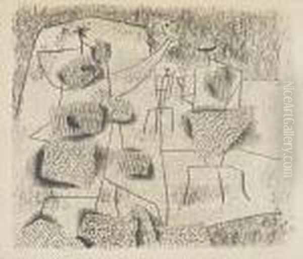 Sonnenfiguren-luftfiguren Oil Painting by Willi Baumeister