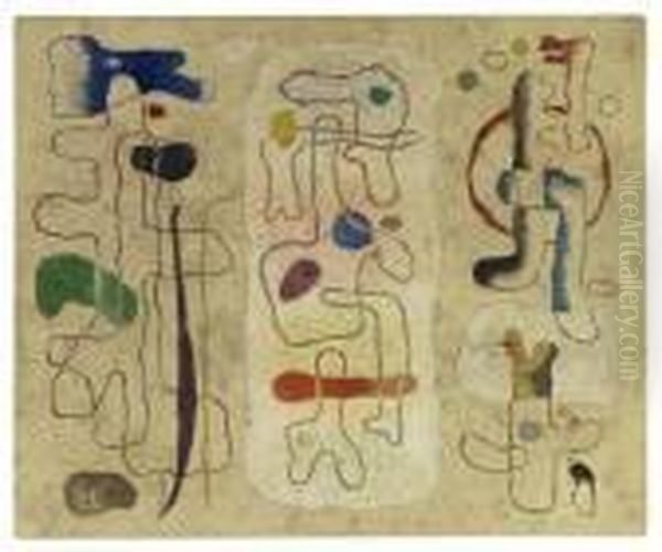 Formen Figural - Dreiteilig Oil Painting by Willi Baumeister