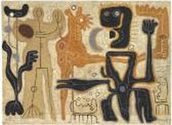 Afrikanisch Oil Painting by Willi Baumeister