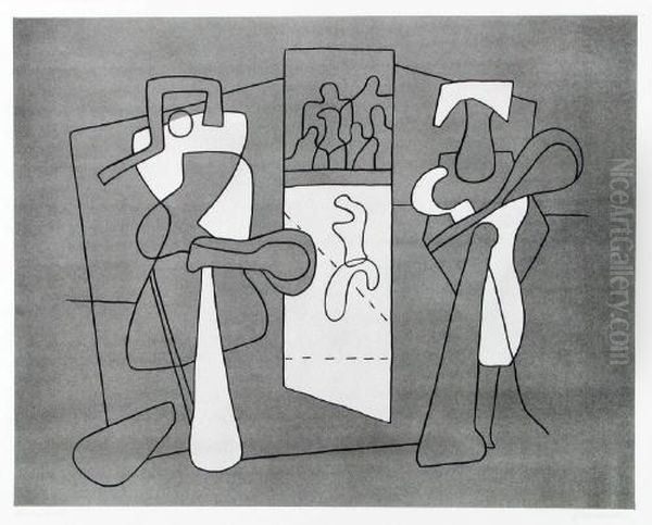 Tennisspieler Mit Zuschauern Oil Painting by Willi Baumeister