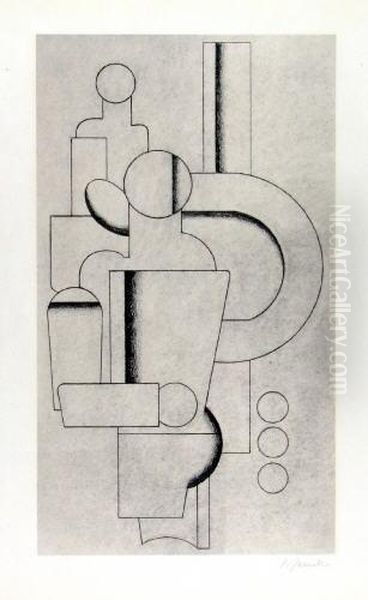 Menschen Und Machinen Oil Painting by Willi Baumeister