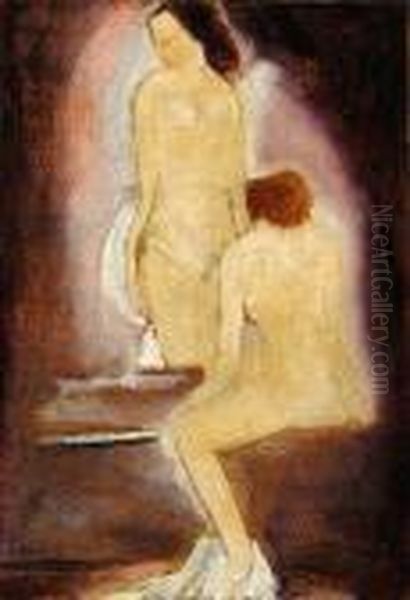 Im Bad (zwei Weibliche Akte). Oil Painting by Willi Baumeister