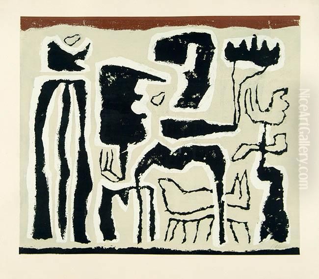 Afrikanisch - Afrikanische Erzahlung. Oil Painting by Willi Baumeister